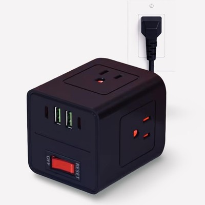 MBBS Power Cube Surge Protector with 3 AC Outlets & 4 USB Ports (2 5Ft, Black 