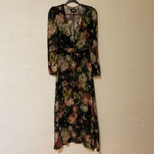 Reformation Maxi Dress size 8 Dark Floral Print Long Sleeve Crepe Made in USA