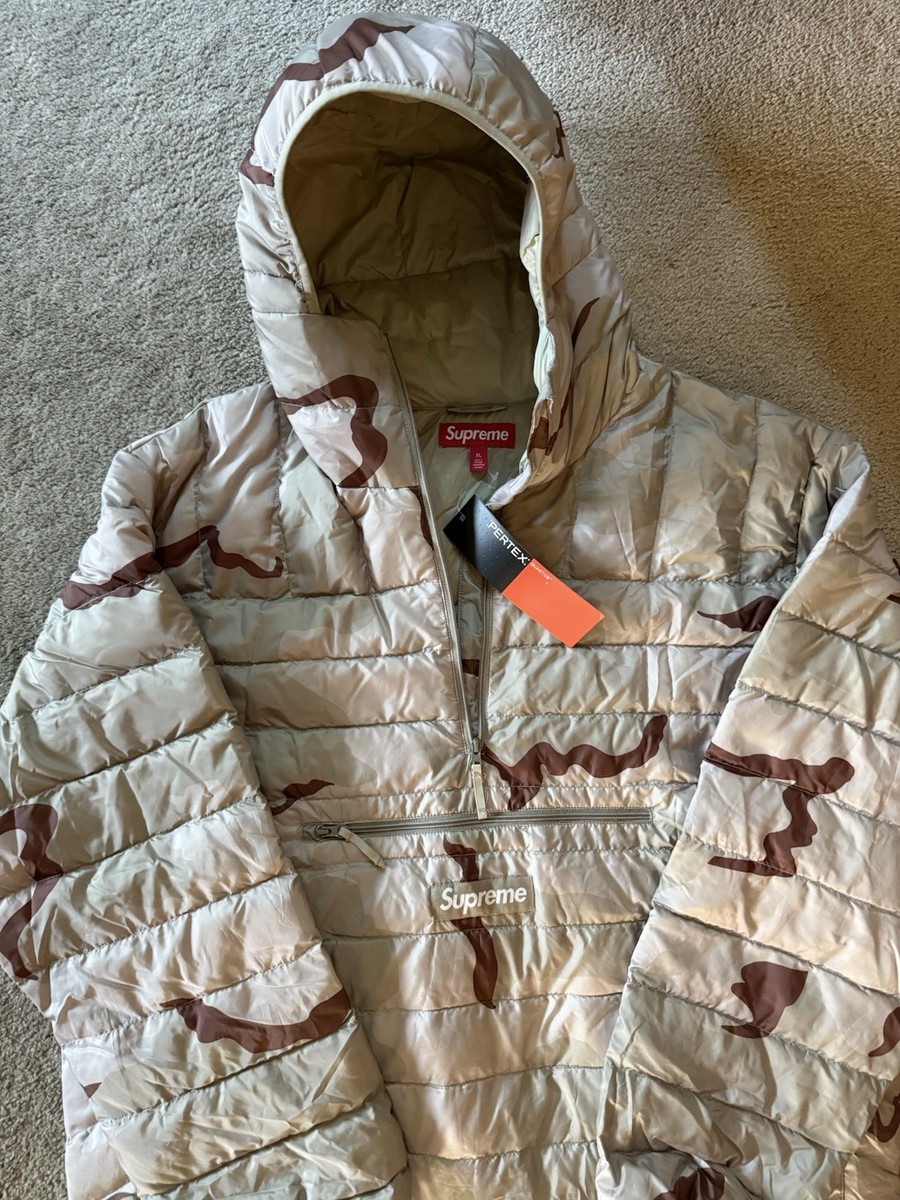 Supreme Micro Down Half Zip Hooded Pullover XL and Pant L Desert