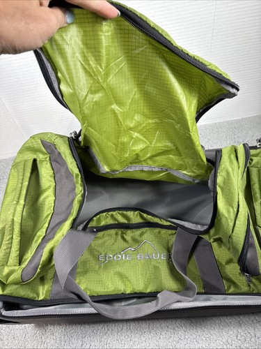 Eddie Bauer Nylon Rolling Hard Bottom Duffel Duffle Bag Suitcase Luggage Green - Picture 11 of 13