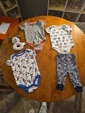 Lot Of Disney Mickey Mouse Baby Clothes And Toy Sizes 3/6 And 12 Month