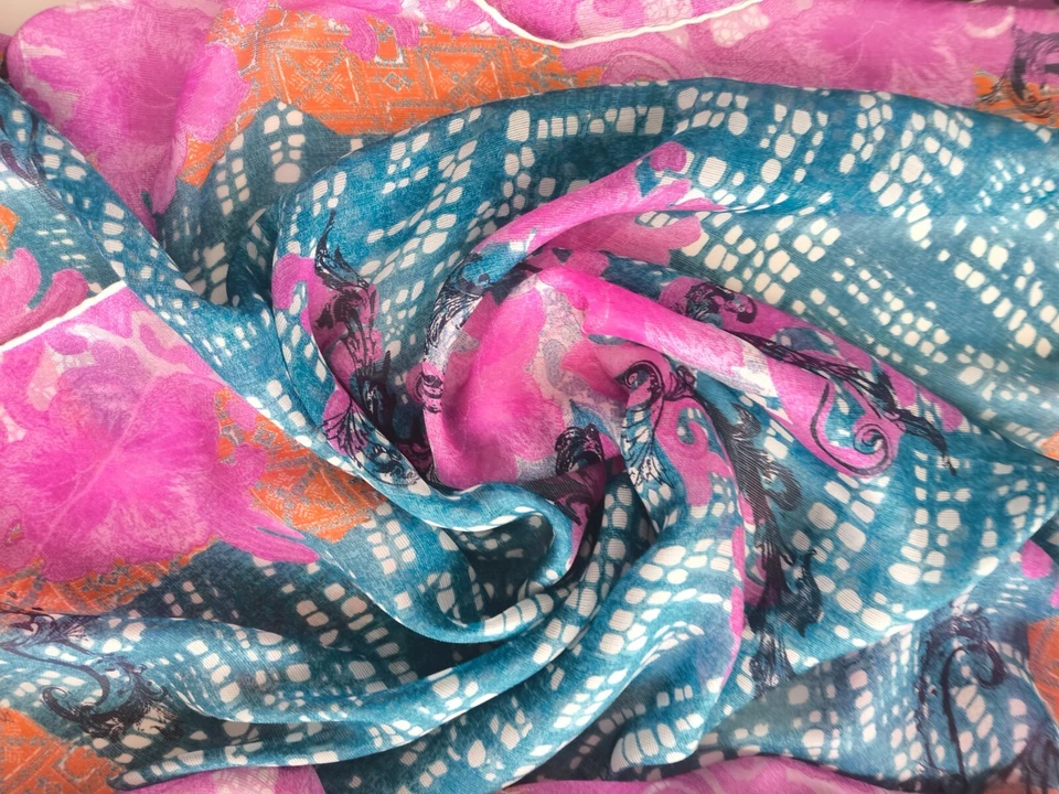 CHRISTIAN LACROIX Pañuelo Cuadrado Rosa Azul Seda Abstracto Estampado Floral 85 cm (34") Foto 4 de 4