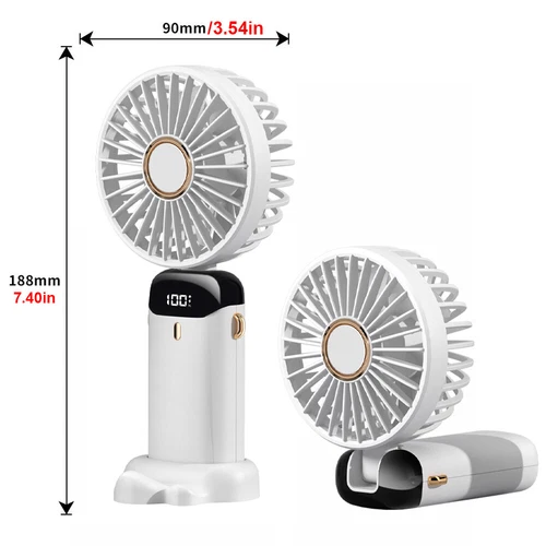 Handheld Folding Desk Fan Cooling USB Charging LED Display Portable White - Picture 2 of 7