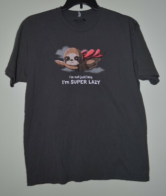 Men s Gray I m Not Just Lazy I m Super Lazy Flying Sloth Short Sleeve T-Shirt XL