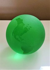 Vintage Art Glass green Earth World Globe 3" Paperweight