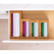 Seville Classics Bamboo Food Storage Bag Holders Set of 4