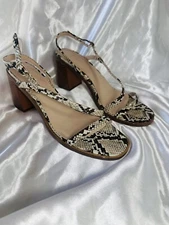 H by Halston Block Black Grey Snake Strappy Shoes 9M Block Heels Ankle Strap