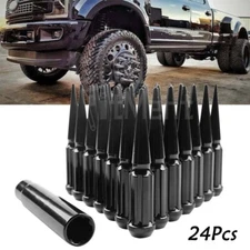 (24PCS) Black M14x1.5 Spike Lug Nuts For Ford F-150 Expedition 4.4" Tall w/ Key