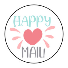 30 HAPPY MAIL ENVELOPE SEALS STICKERS LABELS TAGS 1.5" ROUND SMALL BUSINESS