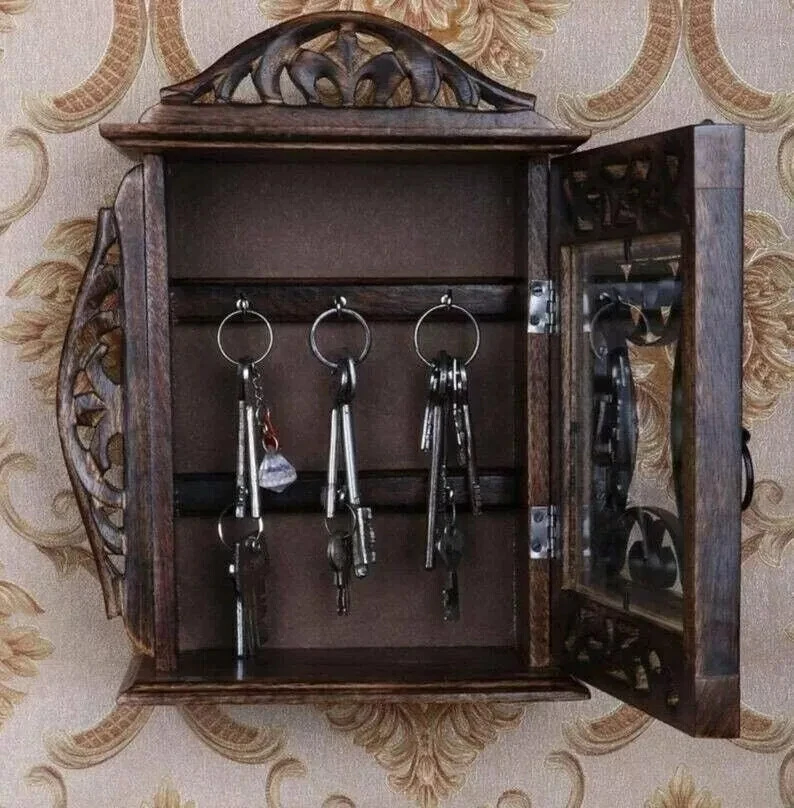 Vintage Mail Organizer Mount Box Wooden Key Holder Wall Hooks Mounted for décor - Image 2 of 4