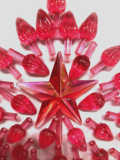25 EXTRA LARGE TWIST BULBS PINK AURORA STAR Lights Ceramic Christmas Tree VTG
