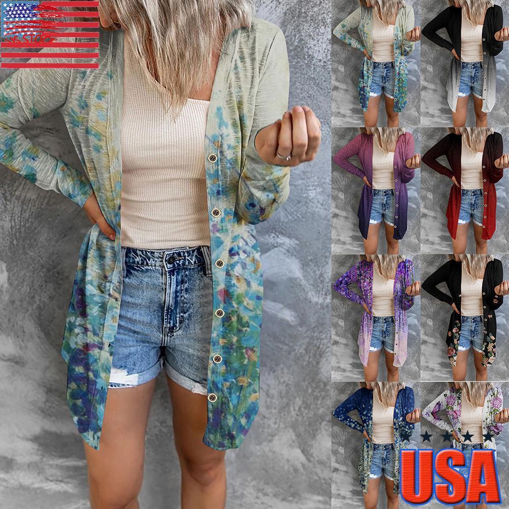 Womens Floral Long Sleeve Midi Cardigan 