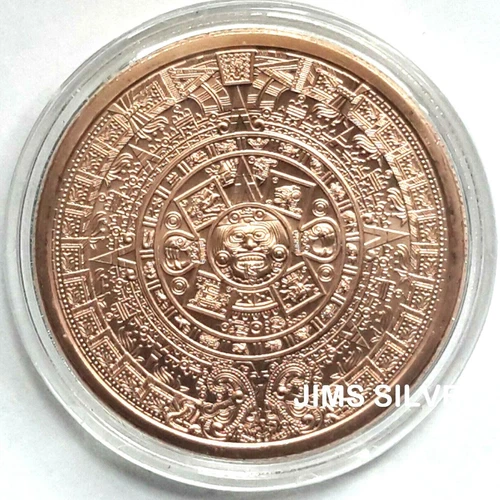 AZTEC MAYAN CALENDAR (damaged) 1 oz. Copper BU & FREE Capsule! .999 PURE Copper