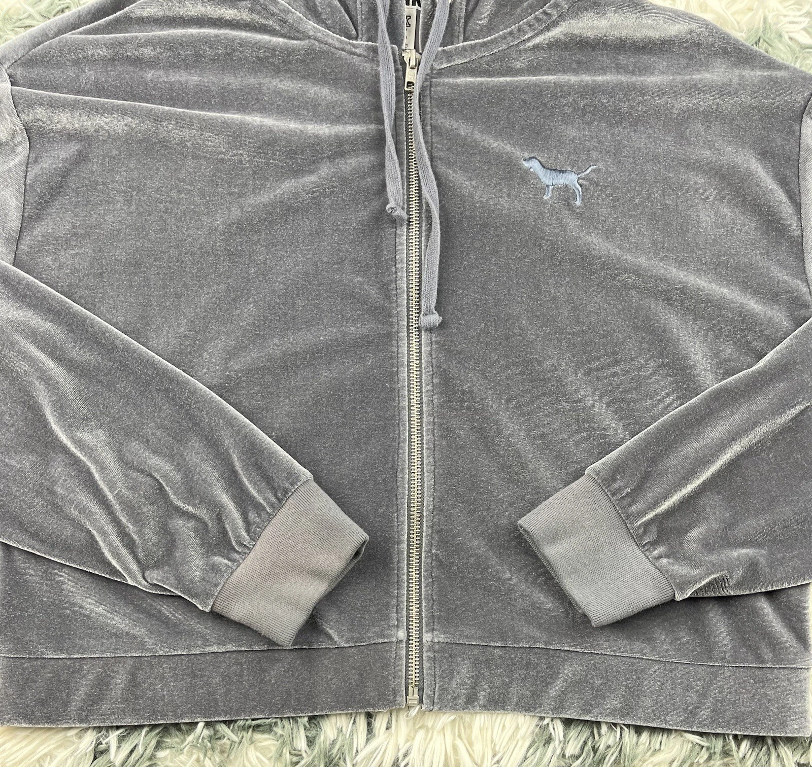 UNDERCOVER ROSA Victoria's Secret giacca da donna con cerniera taglia small argento velluto