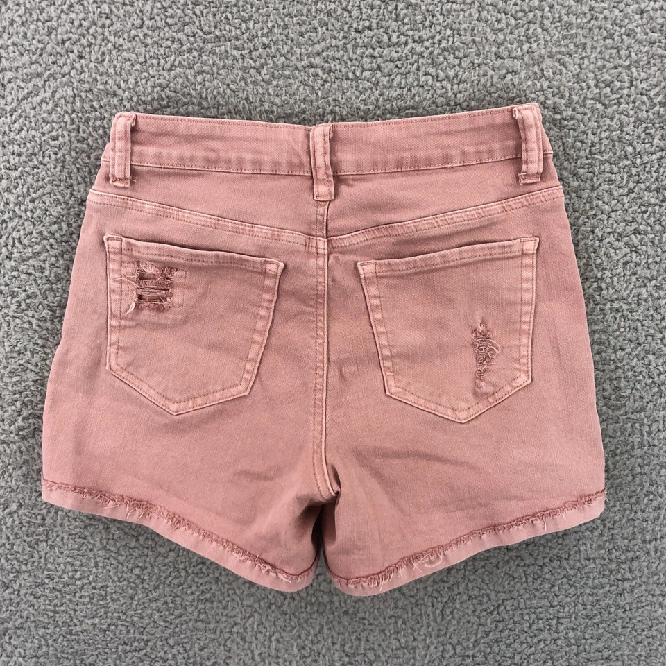 Vanilla Star Jean Shorts Juniors 7 Mid Rise Midi Pink Stretch Denim Distressed - Image 2 of 4