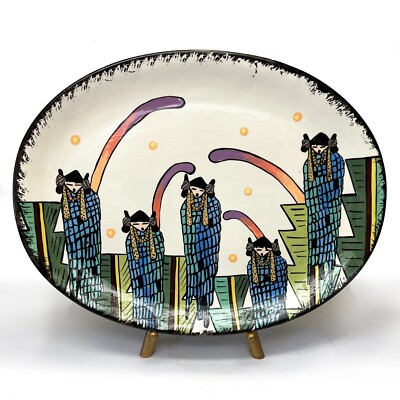 Desert Creations Art Pottery 16'' Hand Painted Oval Platter ''Blue Corn Maidens''