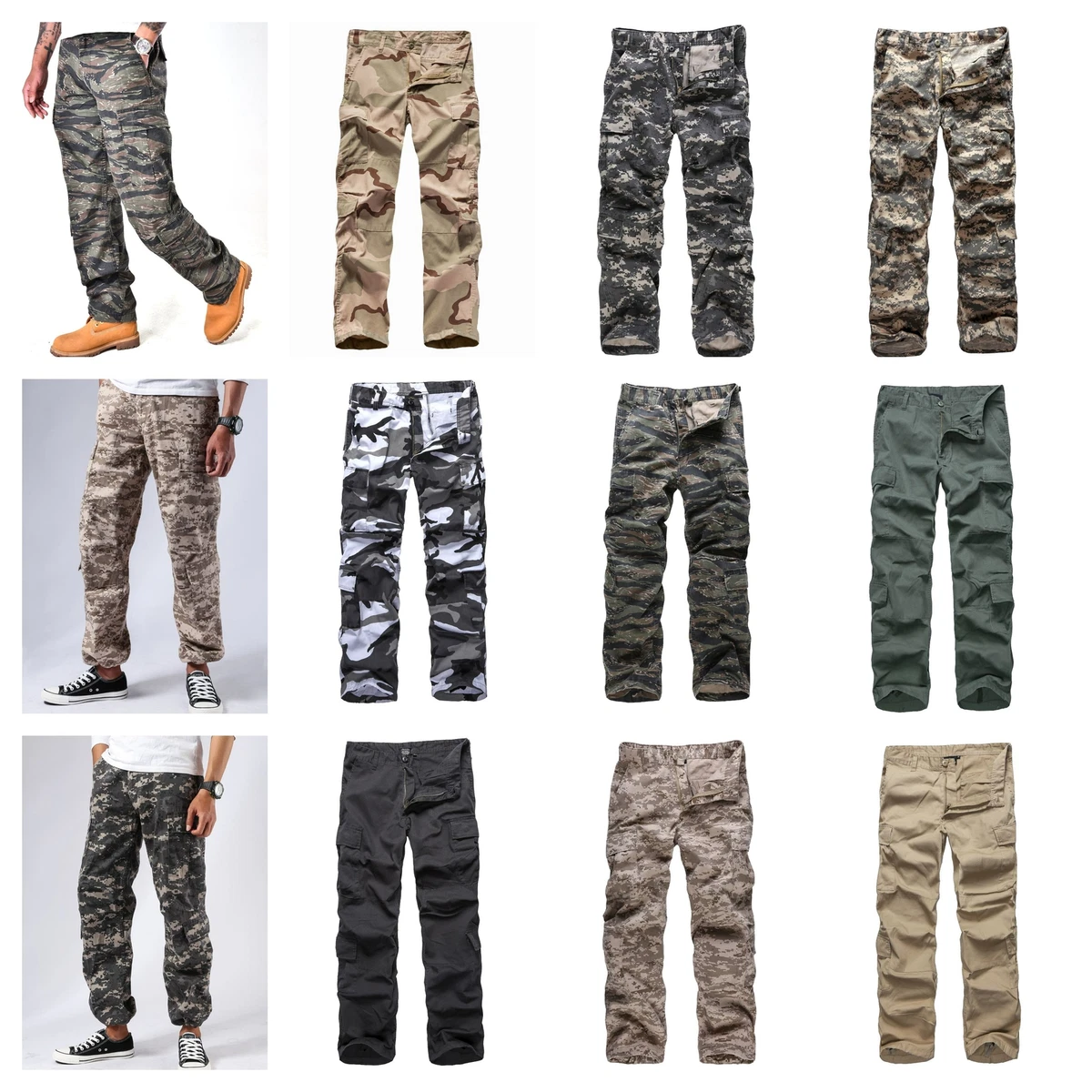 Men Fashion Pants Men Army Trousers Many Pockets Pants Men Casual Cargo  Pants | eBay