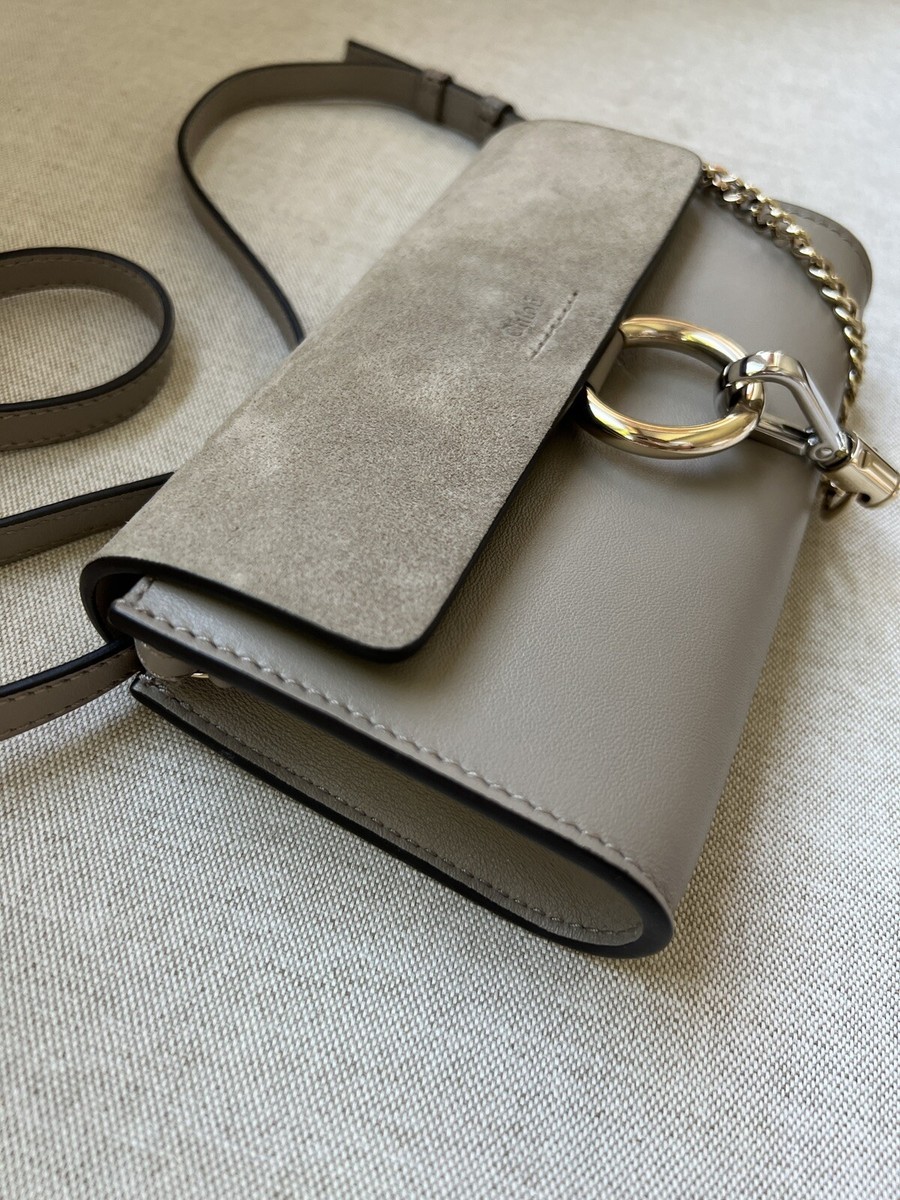 Chloe Faye Mini Chain Smooth Suede Shoulder Bag in Grey | eBay