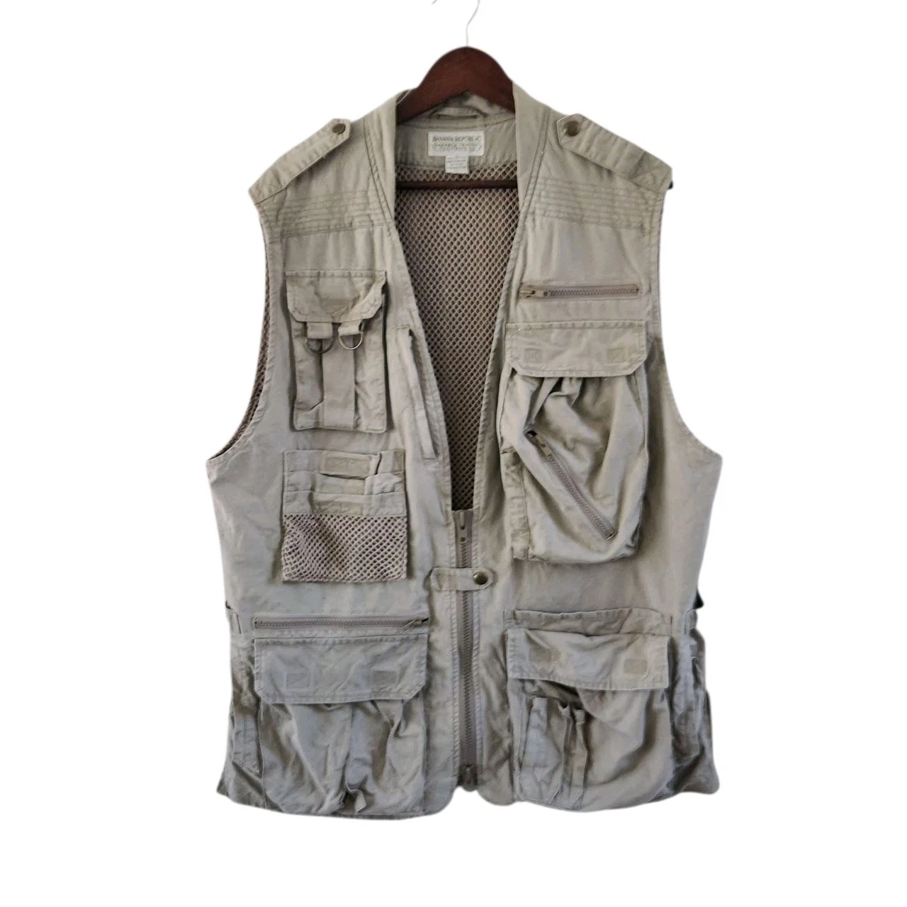 Vintage Banana Republic Men's Large Safari Fishing Photographer Cargo Khaki Vest
