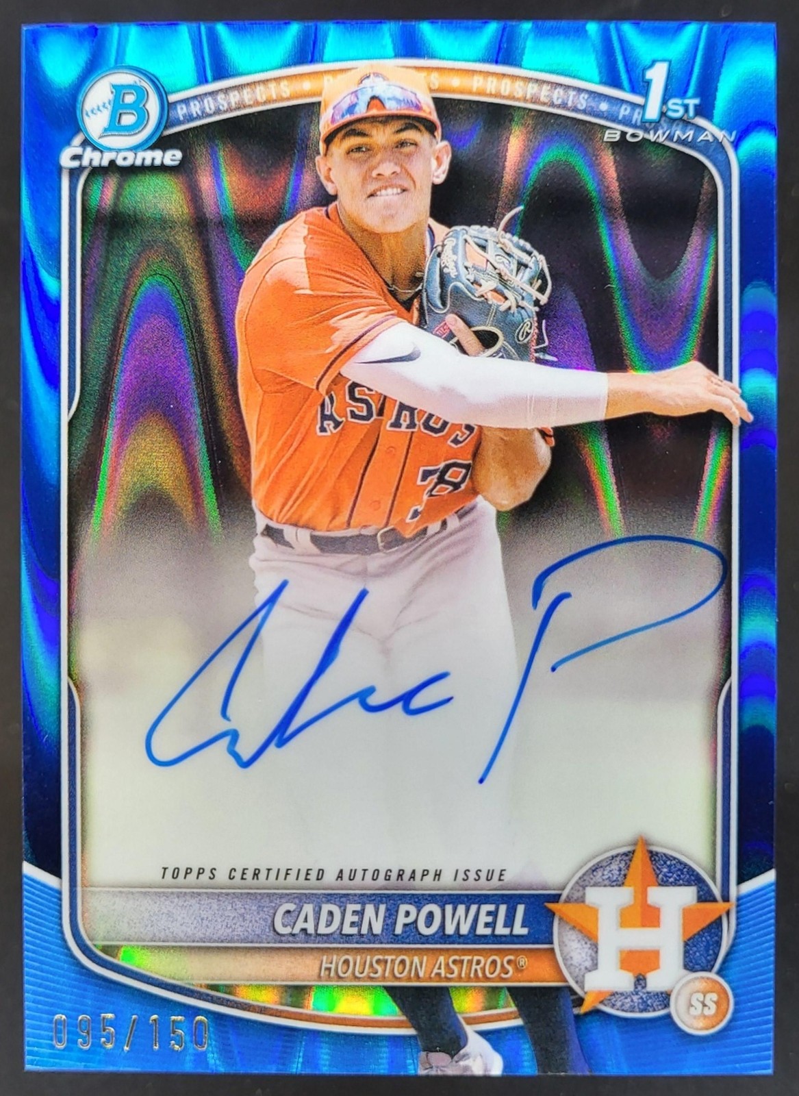 2025 Bowman Chrome Caden Powell Auto Blue RayWave Refractor /150 1st Astros RM5