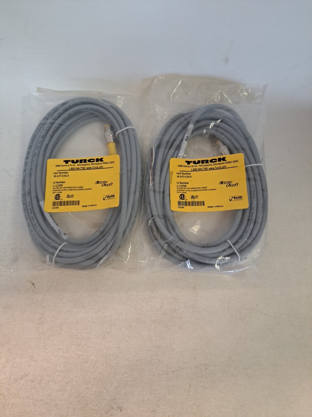 Lot of 2 TURCK RS 4.5T-5/S618 U-11358 Actuator and Sensor Cordset NEW