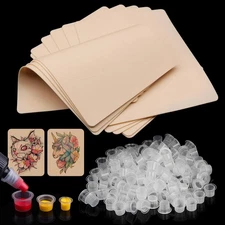 310Pcs Tattoo Practice Skins and Ink Caps Kit - Mixed 300Pcs Pigment Ink Cups...