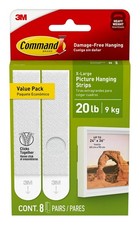 Command 20 lb XL 8 Pairs Heavyweight Picture Hanging Strips 16 Strips , Damage-