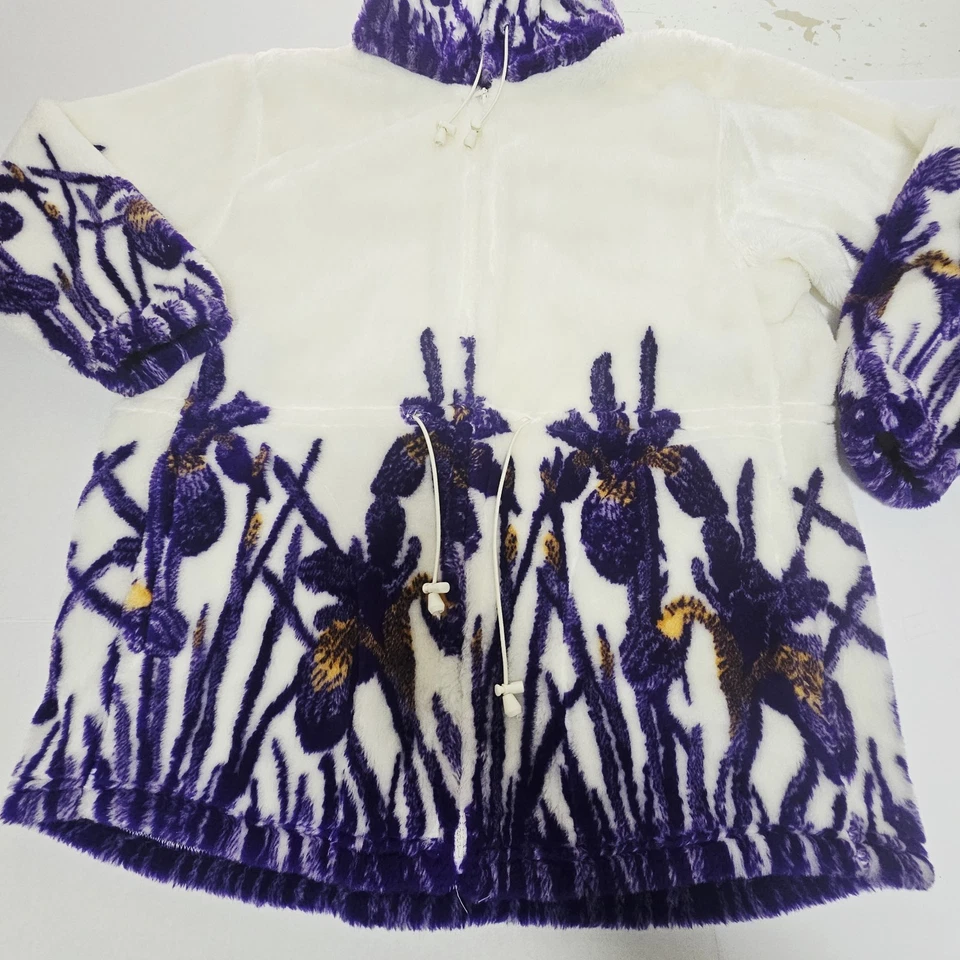 复古 Andrea Faye 羊毛连帽夹克美国 90 年代白色紫色虹膜尺寸 M  — 第 3/4 张图片