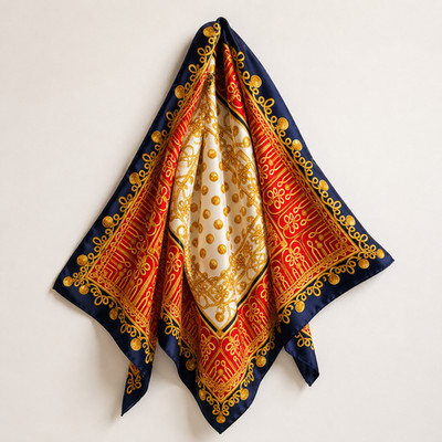 Art of Silk Italy 100% Silk Square Scarf NWT Equestrian Rope Coin Print Navy Red