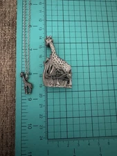 Vintage Jewelry Pewter Metal  Giraffe Brooch Pin & Earrings & Necklace Set