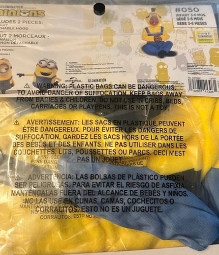 Minion Halloween Costume Infant 3-6 Months Rise Of Gru Boy Girl Party 2 Pieces - Picture 2 of 7
