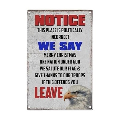 Merry Christmas One Nation Under God Bald Eagle Metal Sign 8x12 Patriotic Décor