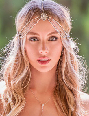 Women Bohemian Rhinestones Gold Silver Head Chain Hair Accessories for Bridal an