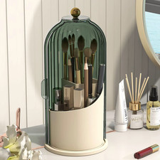 YOOLENS Makeup Brush Holder Organizer with Lid,360 Rotating Clear Dustproof Make