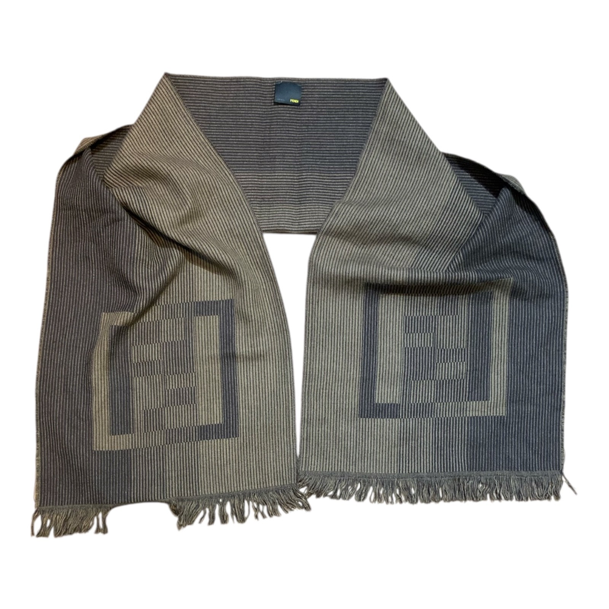FENDI striped wool w/ logo printed unisexe fringe unisexe stole  scarf