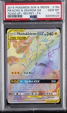 2019 POKEMON SUN & MOON TEAM UP SECRET #184 FULL ART/PIKACHU & ZEKROM GX PSA 10