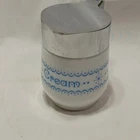 Vintage Gemco Milk Glass Creamer Dispenser Blue Starburst Atomic Scalloped USA