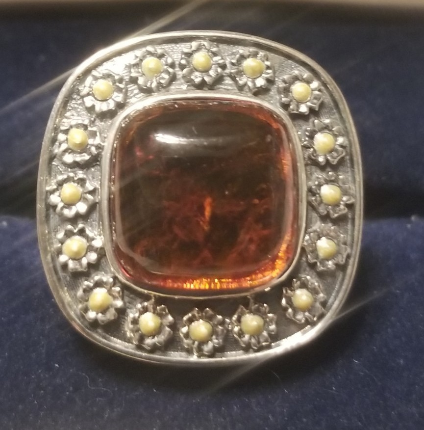 Amber Statement Ring Size 10, Sterling Silver 925 - image 3
