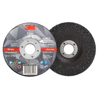 3M 87453 Silver Grinding Wheel 4.5''x1/4''x7/8'' T27, 36+ Grit, 10/Carton