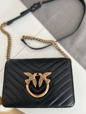   PINKO Love Click Mini Chevron Tasche   Schwarz   Wie neu!  