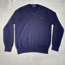 Polo Ralph Lauren Sweater Mens Large Navy Blue Pima Cotton Long Sleeve