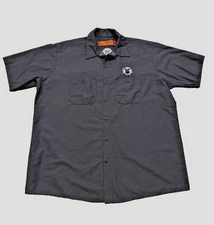 Red Kap Work Casual Shirt XL Roaring Mouse Cycles Logo Gray Button Up Short Slv