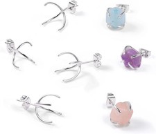 3 Pairs Sterling Silver Stud Post Claw Earring Blanks Handmade Earring Wire D