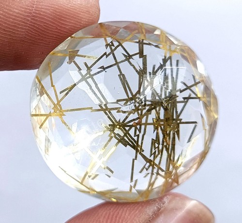 72.20 Ct Round Cut Golden Rutilated Quartz Certified Transparent Loose Gems M25 - Picture 5 of 8