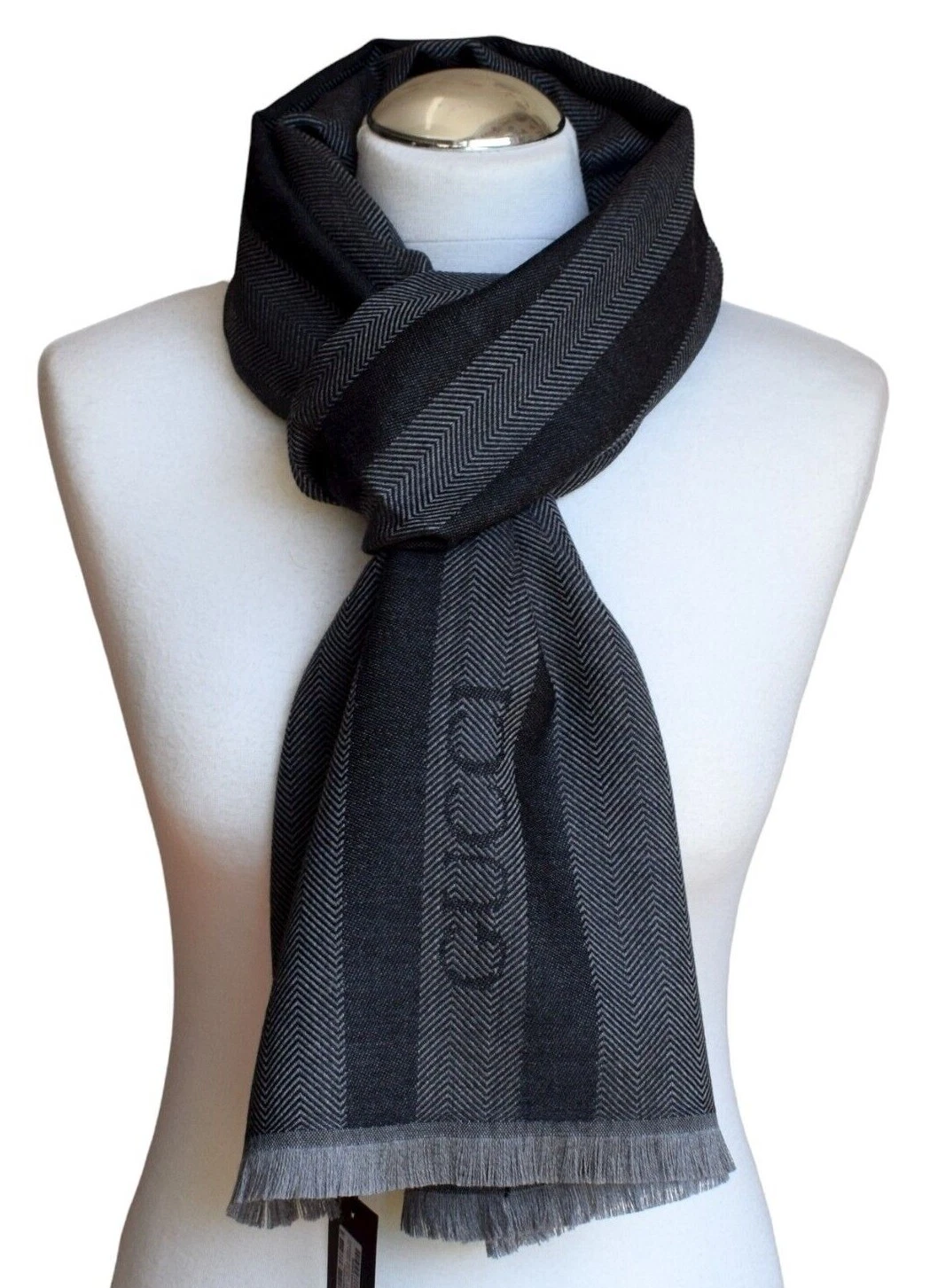 Écharpe GUCCI pour homme 100 % laine neuve gris noir 40 x 190 écharpe châle sciarpa