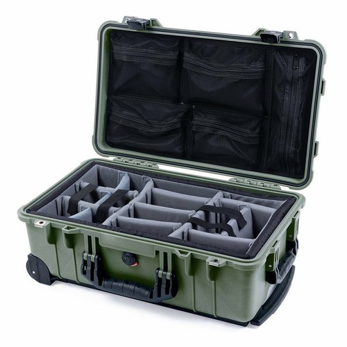 OD Green & Black Pelican 1510 case with grey dividers & mesh lid organizer. - Picture 1 of 3