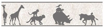 York Wallcoverings YS9269BD Peek-A-Boo Safari Border with Scroll, Oyster Grey...