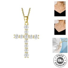Elegant Women  s Cross Necklace   14K Gold Plated with Cubic Zirconia, Safe Wear