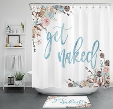 Get Naked Shower Curtain Watercolor Cotton Floral Leaves Bathroom Accessory Sets