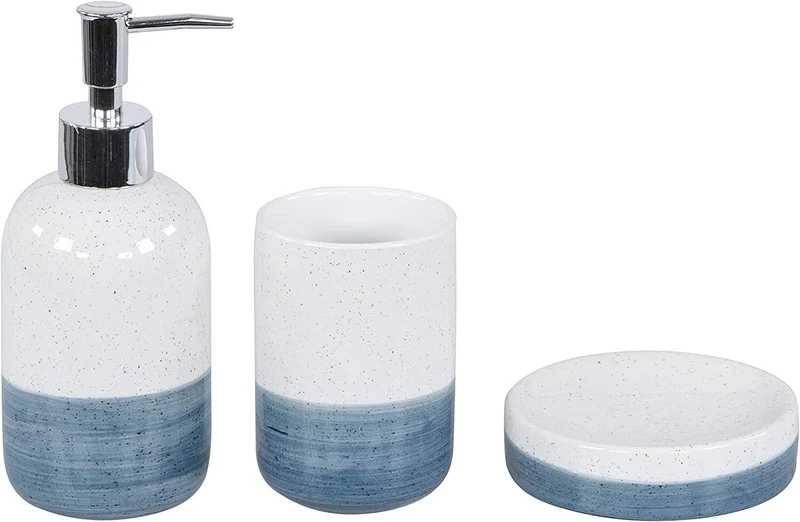 Accessori Bagno Set 3 Pezzi in Ceramica Dispenser Porta Sapone Bicchiere Colori